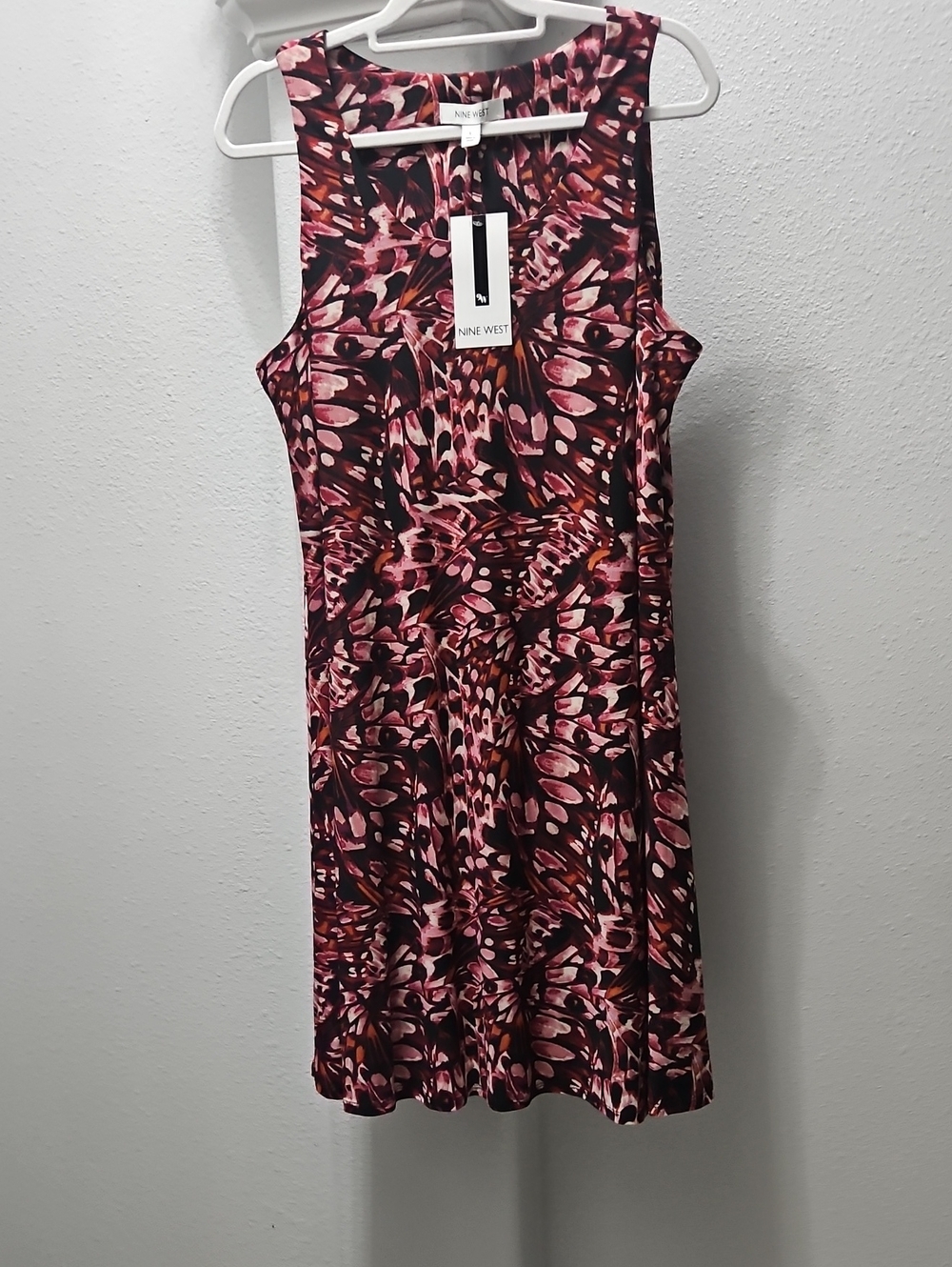 Nine West Pink, Black & Maroon Printed Midi Dress